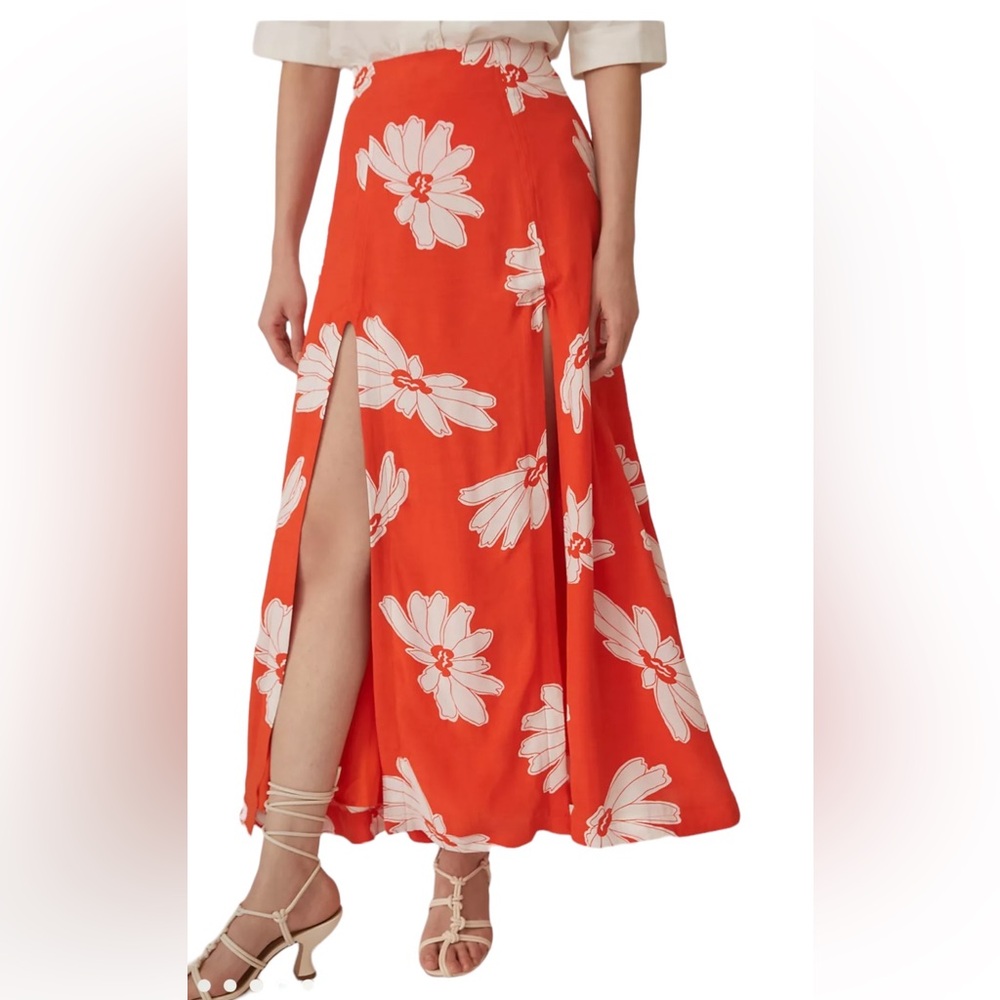 Maeve by Anthropologie Floral Midi Skirt High Slits Lined Size 6 - Picture 6 of 6